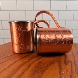 Pair of Tito's Handmade Vodka Copper Moscow Mule Mugs Lined 12oz